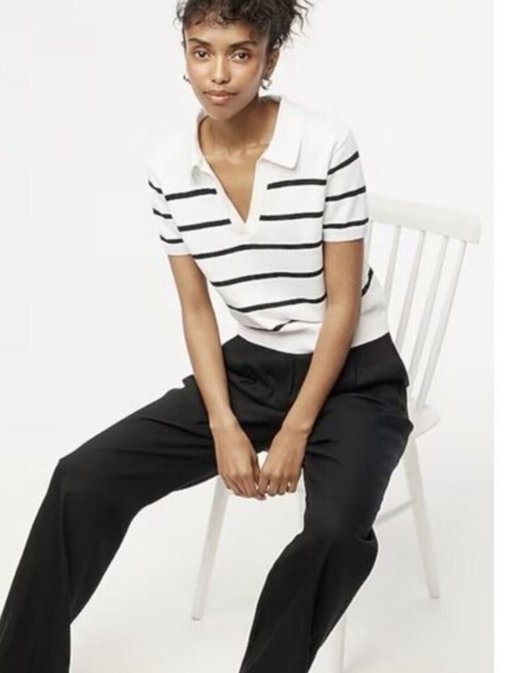 J CREW White Striped Linen-Blend Short Sleeve Polo Sweater Top Coastal 2024 Sz S - Picture 6 of 12